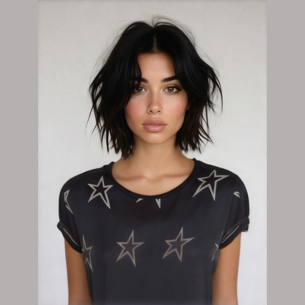 Buffalo Black Oversized Blouse Cream Stars Size S